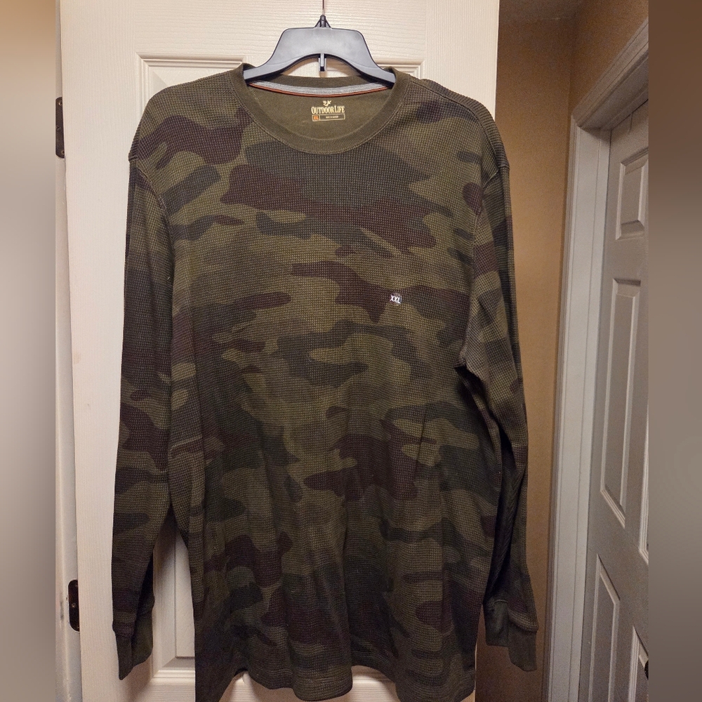 Outdoor Life Men's Green and Brown Camo Long Sleeve Shirt